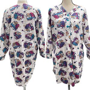 Night Gear Sleepwear Vintage 80's All Over Sleepy Cats Varsity Shirt Nightgown